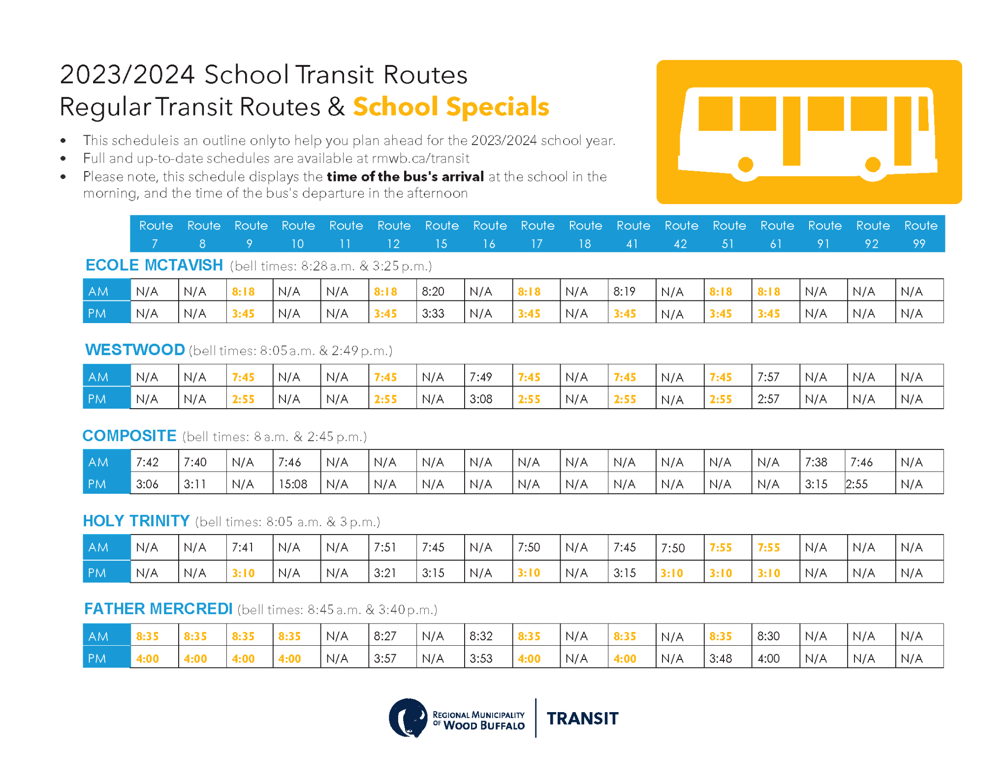 2023 RMWB Transit Student Guide Graphic