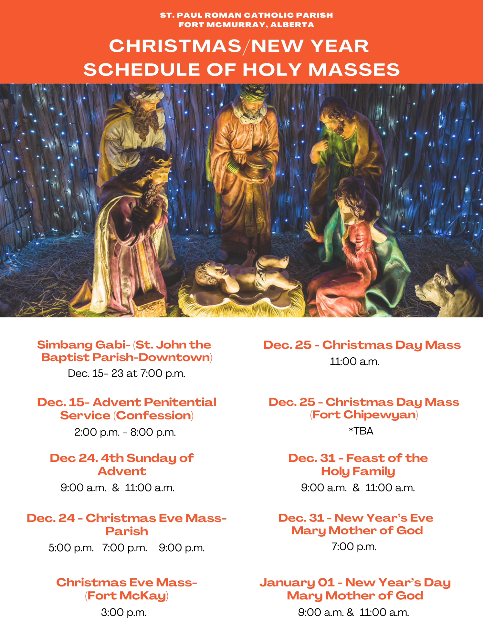 graphic of mass times for St Paul parish